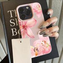 Elegantiškas rožinės lelijos gėlės telefono dėklas, skirtas iPhone 17 16 15 14 13 12 11 Pro Max, gėlių rašto, minkšto silikono, atsparus smūgiams, moteriškas dangtelis iphone 17 ProMax gray