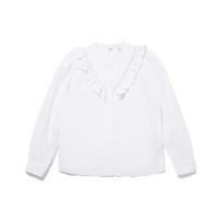 Levis Solid Color Round Neck Single Button Long Sleeve Shirt Women shirts White A7356-0000 XS