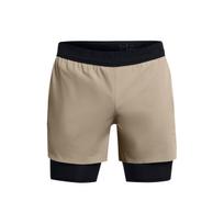 Under Armour UA Vanish Elite Logo Print Two-In-One Drawstring Mid-Rise Casual Shorts Men shorts Brown 1378604-203 M beige