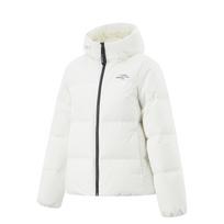 Li Ning Hot Pot Down Jacket Series Water-Resistant Solid Color Hooded 600 Fill Power Short Winter Down Jacket Women outerwear Off-White AYMU338-1 M gray