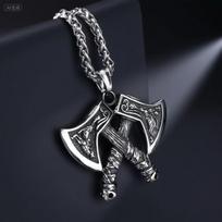 HNSP 316L nerūdijančio plieno vikingų kario dvigubo kirvio pakabukas-karoliai vyrams, vintažinis aksesuaras