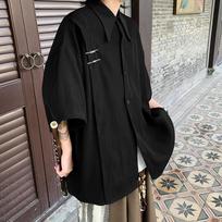 Men's Oversized Chinese Style Short Sleeve Shirt Casual Metal Clip Detail Streetwear Top M juoda