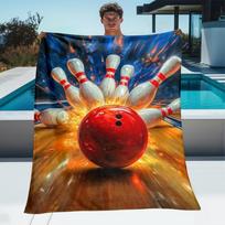 Bowling Ball Pins Explosion Action Sports Fleece Blanket Dynamic Design Soft Warm Throw For Bowling Fans Game Room Decor Gift 75x100cm