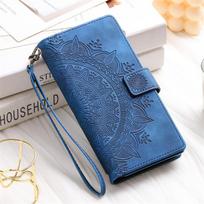 Odinis atverčiamas dėklas Samsung Galaxy S26 S25 S23 S24 Ultra S22 S21 Plus S20 FE + Note 20 10 9 Kortelių piniginė Telefono krepšys su įspaudu For Galaxy S25 Ultra&Case & Strap mėlyna