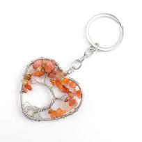 Temu Natural Gravel Crystal Bending Heart Tree Of Life Keychain Peach Heart Key Chain Bag Pendant K09