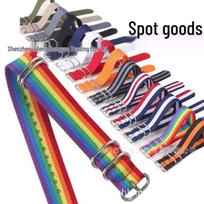 Dvipusis juostuotas nailoninis drobės laikrodžio dirželis, Galimas 16, 18, 20, 22, 24 mm dydžio. 24mm Rainbow 285#