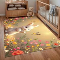 Cute Bunny Floral Area Rug for Living Room Bedroom Playful Kids Nursery Whimsical Home Decor Soft Non Slip Washable Floor Mat 40x60cm