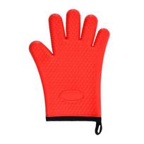 Silicone Oven Mitts Heat Non-slip Grip Microwave Resistant Anti-scald Gloves Safe Mitts raudona