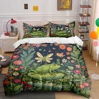 Frog And Butterfly In Enchanted Garden Printed Duvet Cover Set1 Duvet Cover+2 Pillowcasemulti Size Bedroom Bedding Decor EU Twin 135X200cm&set