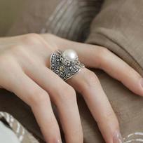 Auspicious Pattern Pearl Ring Female Niche High-end Sense Opening Adjustable Temperament Versatile Fashion Jewelry
