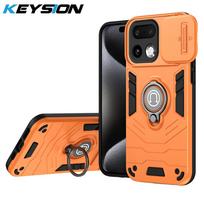 KEYSION Shockproof Armor Case for Realme 16 Pro+ 5G Slide Camera Lens Protection Ring Stand Phone Back Cover for Realme 16 Pro 5G for Realme 16 Pro 5G oranžinė