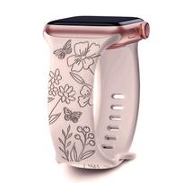 Silicone Strap For Apple Watch 10 Band 46mm 44mm 41mm 40mm 45mm 49mm Floral Engraved Bracelet Correa Series 8 9 7 SE 4 5 Ultra 2 S10-46 42 44 45 49mm