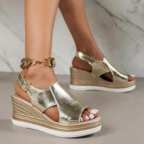 Peep Toe Wedge sandalai, moteriški vasariniai nugaros dirželiai su sagtimi, platforma sandalai, moteriški, madingi, stori padai sandalijos romėniški batai 36 auksas