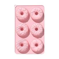 6-Cavities Silicone Donut Easy Mold Grade DIY Release Food Round Doughnut Cake tamsiai rausva spalva