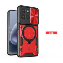 Dėl Motorola Moto G7 Power dėklas Atsparus smūgiams Šarvuotas Stumdomas kameros apsaugos galinis dangtelis Moto G7 Power magnetinio žiedo laikiklio dangtelis For Moto G57 Power red