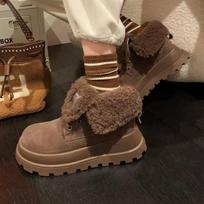 Fur Women Platform Suede Ankle Snow Boots Flats Warm Plush Casual Shoes Winter 2025 Trend Sport Non Slip Lace Up Botas Mujer 35 ruda