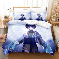 Anime Game Genshin Impact Scaramouche Bedding Collection Cartoon Anime ThreePiece Set Adult Kid Bedroom Duvet Cover Collections Home Textiles EU Twin 135x200cm gray