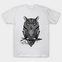 Men Black Print T-shirt Warrior Owl No-Cut Heat Transfer Print Cotton Tshirt S balta