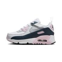 Nike Air Max 90 Canvas, Cow Leather Abrasion Resistant Low top Kids Lifestyle Shoes White Pink HF6357-104 27