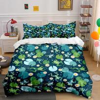3pcs Frogs and Lily Pads Pattern Duvet Cover Set Digital Print Colorful Polyester Bedding with Zipper Closur for kids gifts EU Twin 135X200cm&set