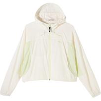 PUMA Uv Protection Windbreaker With Contrast Logo, Hooded Zip-Up, Long Sleeve, Comfortable Casual Sport Women Outerwear White 628376-65 S beige