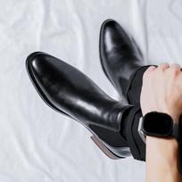 Fashion Personality Men's High Top Shoes Leather  Ankle Boots Anti Slip Male Chelsea Boots Street Style Men Business Botas Casual Shoes 38 juoda