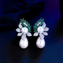 Needle Light Luxury Three-Dimensional Pearl Flower Temperament Guochao Earrings New Chinese Zircon Inlaid Pearl Earrings