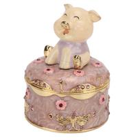 Pig Hinged Jewelry Box Cute Flower Decoration Fine Details Hand Painted Pig Decor Trinket Box for Jewelry Storage Gifts