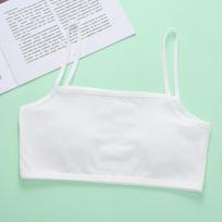 New Solid Color Cotton Vest for Girls, Tube Top for Young Girls, Korean Style Single-Layer Camisole, Backless Bandeau for Adolescents M balta