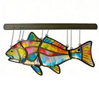 Fish Suncatcher Stained Glass Style Window Hanging Panel Colorful Fish Wind Chimes with Chain for Indoor Outdoor Home Garden Decor Gifts for Fish black