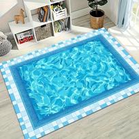 Swimming Pool Area Rug Soft Non-Slip Living Room Carpet Creative Pool Tile Border Decor Mat for Bedroom Living Room 40x60cm