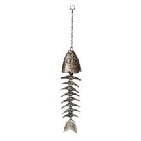 Fish Skeleton Windchime Vintage Metal Fish Bone Wind Chime Outdoor Hanging Bell with Soothing