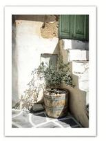 Bėganti bohemiška sienos dailė Žalias bohemiškas durų spaudinys Maljorkos plakatas, alyvmedžio žiedų ir augalų tema Fotografinė dekoracija 20x30cm beige