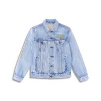 Levis X Sta Washed Distressed Letter Print Long Sleeve Denim Jacket Men jackets Blue 72334-0449 S