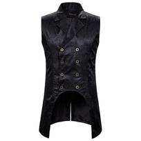 Men Vest Retro Sleeveless Slim Fit Mid Length Vest Lapel Double-breasted Split Hem Loyal Gentlemen Medieval Waistcoat XXL juoda