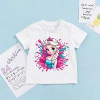 Frozen Elsa T-Shirt Cartoon Anime Figure Print little Girls Children aged 3-8 Fashion Sweet Tops Summer Clothes Kids Gift 100
