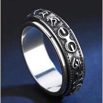 Six-Character Mantra Rotating Geometric Ring: Unisex Trendy Stacking for Pinky or Index Finger