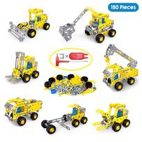 Creative Metal Building Blocks Sets DIY Assembly Excavator Truck Model Kit Engineering Vehicle Bricks Educational Toys for Boys