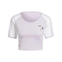 Adidas Originals X Mickey Mouse Embroidered Logo Contrast Stripe Sports Crop Top Women Tops Silver IY2269 S