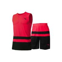 Anta Color Block Round Neck Sleeveless Vest And Mid Waist Straight Leg Shorts Basketball Set Men sportswear Red 15951231-5 XXL