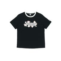Puma American Vintage Logo Letter Print Fitted Crew Neck Short Sleeve T-Shirt Women Tops Black 532042-01 XL gray
