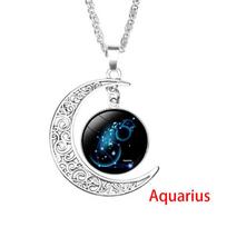 Constellation Crescent Necklace Twelve Constellation Gemstone Necklace Lucky Gift For Girls Present AVE Aquarius