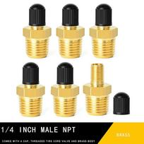 2 vnt. žalvarinių oro pripūtimo adapterių su ventilio kotu viduje 1/4  NPT (M) Standartiniam Schrader ventiliui (M) Padangų pripūtimo jungtis beige