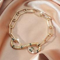 Wind 18k gold-plated fashion personalized chain bracelet women's, retro diamond-set emerald snake bracelet 18K