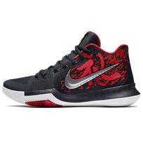 Nike Kyrie 3 Round Toe Lace-Up Fabric Shock Absorption Non-Slip Mid-Top Basketball Shoes Men sneaker Blue Red Black 852396-900 44