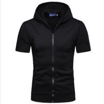 Mens Black Short Sleeve Zip Up Hoodie Jacket S juoda