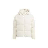 Adidas Womens Cord Down Jacket Solid Color Brand Logo Print Zipper Pocket Detail Hooded Down Jacket Women Jacket Off-White HN2112 S