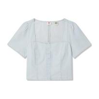 Levis Solid Color Square Neck Denim Short Sleeve Shirt Women shirts Blue White A7332-0006 M