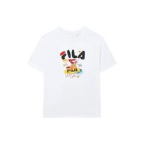 FILA American Vintage Illustration Print Crew Neck Casual Short Sleeve Drop Shoulder T-Shirt Women T-Shirt White F11W329107F-WT L black