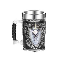 Viking Warrior kaukolės puodelis su nerūdijančio plieno pamušalu, viduramžių alaus Stein Tankard kavos puodelio puodelis 550 ml GRGR Silver Mug500ml